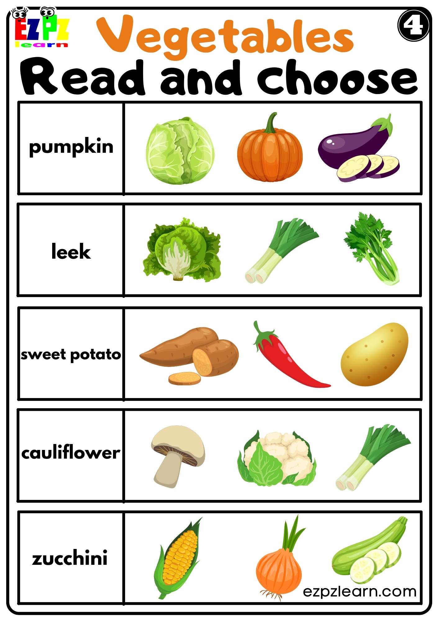Vegetables Read And Choose Worksheet For Kindergarten K5 And Esl